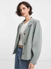 JD Williams Green Soft Volume Bomber Jacket - Image 1 of 4