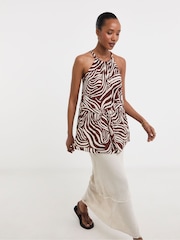 JD Williams Brown Crinkle Halterneck Top - Image 1 of 4