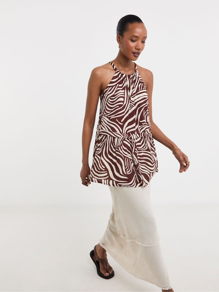 JD Williams Brown Crinkle Halterneck Top - Image 1 of 4