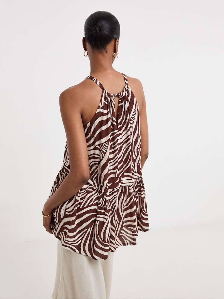 JD Williams Brown Crinkle Halterneck Top - Image 2 of 4