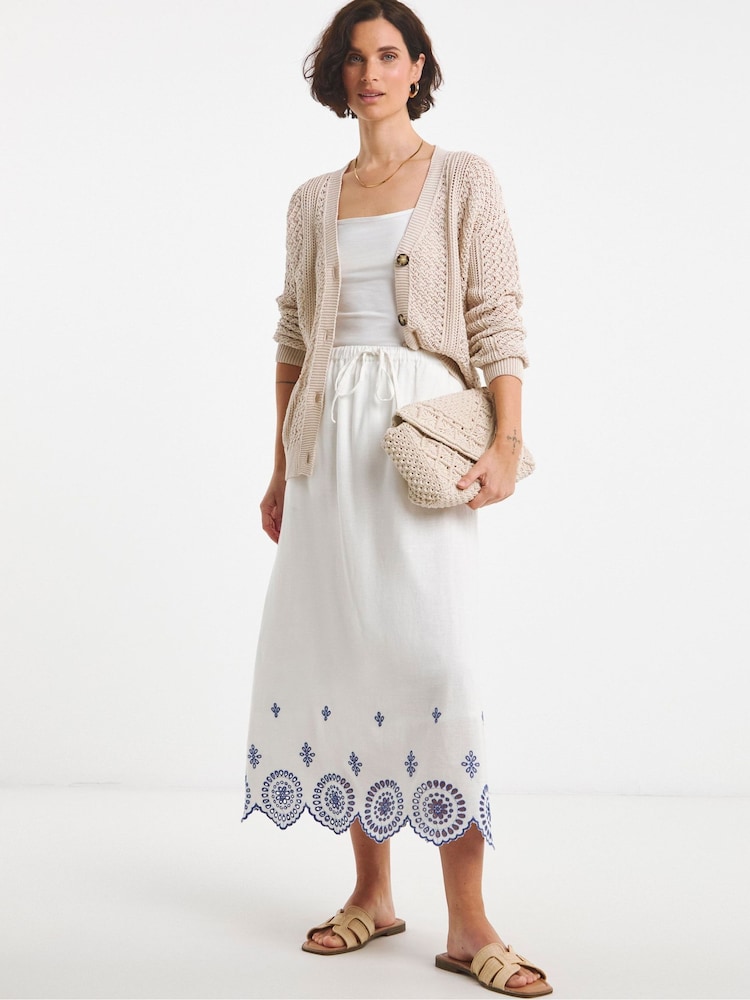 JD Williams White Broderie Scalloped Hem Maxi Skirt - Image 1 of 4 JD Williams White Broderie Scalloped Hem Maxi Skirt - Image 1 of 4
