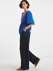 JD Williams Blue Embroidered Smock 100% Cotton Top - Image 3 of 4