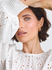 JD Williams White Broderie Puff Sleeve 100% Cotton Top - Image 4 of 4