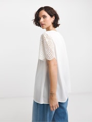 JD Williams White Crinkle Broderie Trim Top - Image 2 of 4