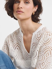JD Williams White Crinkle Broderie Trim Top - Image 4 of 4