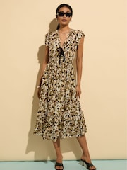 Baukjen Philippine Printed Tie Detail Brown Dress - Image 1 of 4