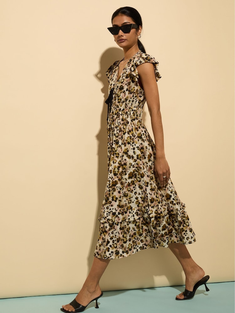 Baukjen Philippine Printed Tie Detail Brown Dress - Image 2 of 4