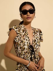 Baukjen Philippine Printed Tie Detail Brown Dress - Image 3 of 4