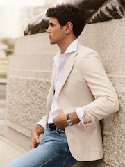 Reiss Stone Hop Slim Fit Single Breasted Textured Blazer with Cotton - Image 1 of 10