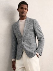 Reiss Navy Melange Meridean Single-Breasted Textured Mélange Blazer Slim-Fit - Image 1 of 7