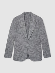 Reiss Navy Melange Meridean Single-Breasted Textured Mélange Blazer Slim-Fit - Image 2 of 7