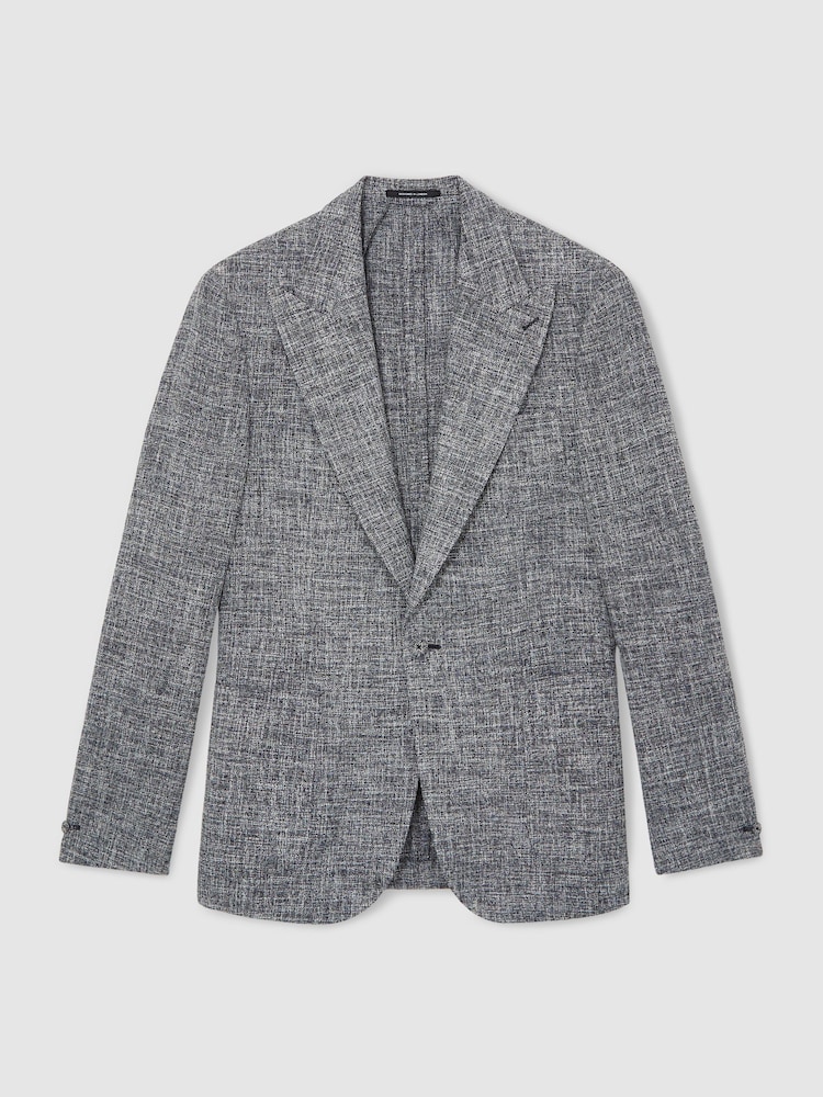 Reiss Navy Melange Meridean Single-Breasted Textured Mélange Blazer Slim-Fit - Image 2 of 7