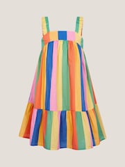 Monsoon Multi Rainbow Stripe Tier 100% Cotton Dress - Image 1 of 3