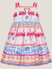 Monsoon White Sequin Embellished Flamingo 100% Cotton Dress - Image 1 of 3