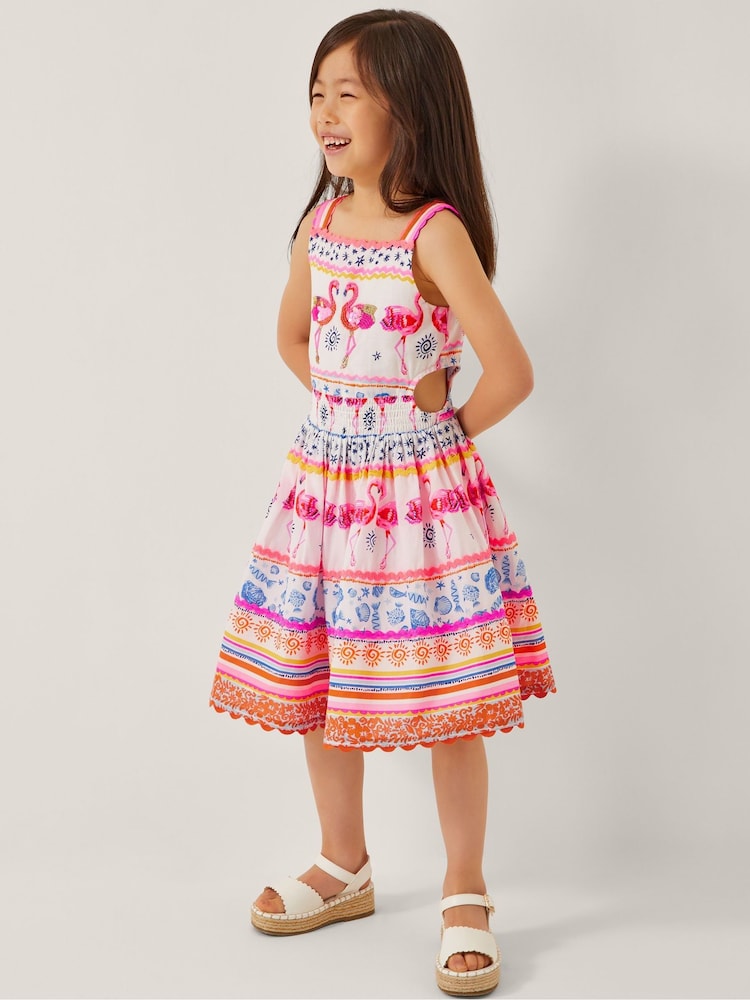 Monsoon White Sequin Embellished Flamingo 100% Cotton Dress - Image 1 of 1 Monsoon White Sequin Embellished Flamingo 100% Cotton Dress - Image 1 of 1