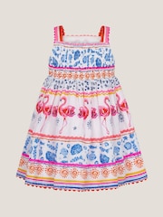 Monsoon White Sequin Embellished Flamingo 100% Cotton Dress - Image 2 of 3
