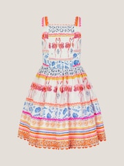 Monsoon White Sequin Embellished Flamingo 100% Cotton Dress - Image 4 of 5