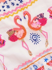 Monsoon White Sequin Embellished Flamingo 100% Cotton Dress - Image 5 of 5