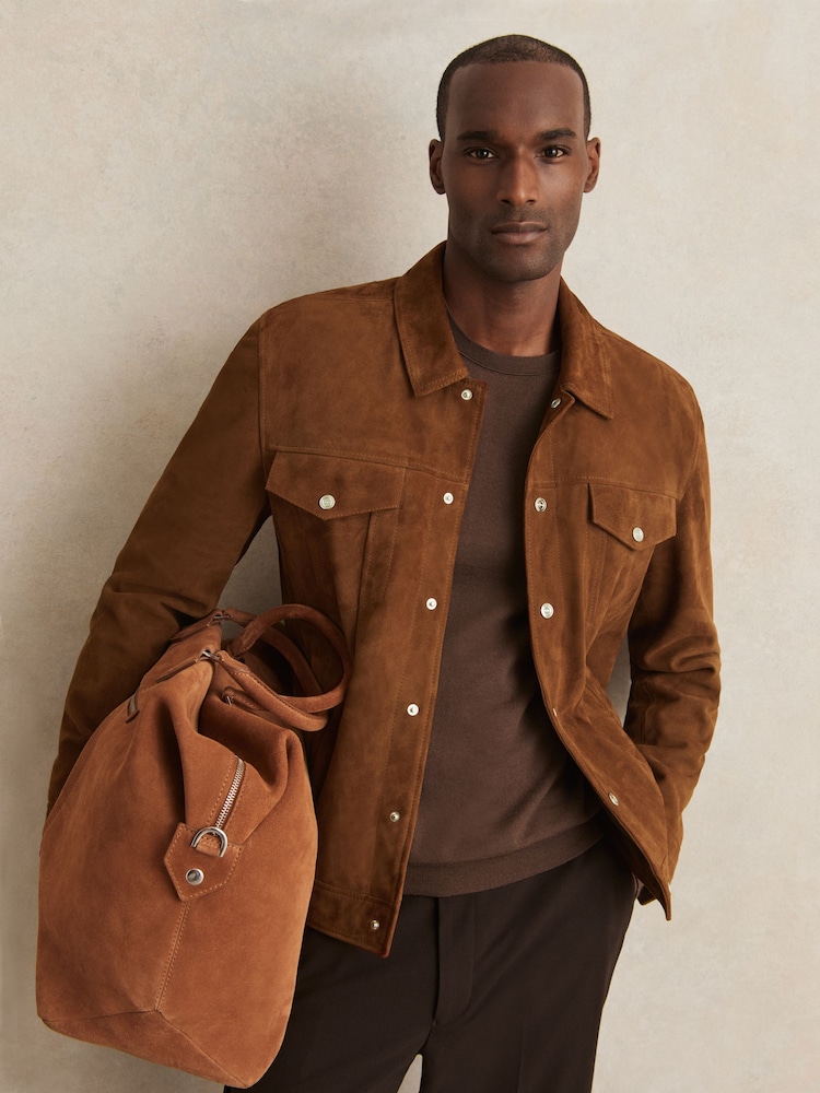 Marrón tabaco - Reiss Edington Suede Press Stud Trucker Jacket - Imagen 1 de 6 Marrón tabaco - Reiss Edington Suede Press Stud Trucker Jacket - Imagen 1 de 6