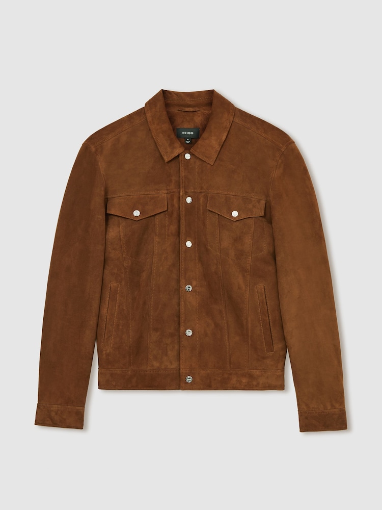 Marrón tabaco - Reiss Edington Suede Press Stud Trucker Jacket - Imagen 2 de 6 Marrón tabaco - Reiss Edington Suede Press Stud Trucker Jacket - Imagen 2 de 6