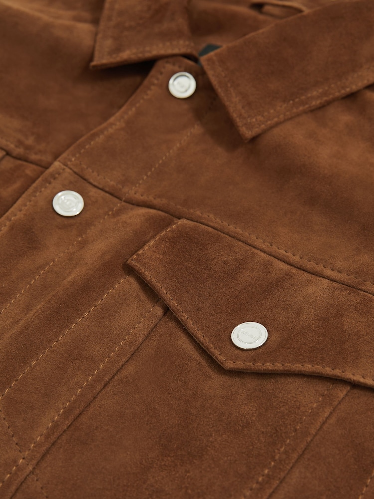 Marrón tabaco - Reiss Edington Suede Press Stud Trucker Jacket - Imagen 6 de 6 Marrón tabaco - Reiss Edington Suede Press Stud Trucker Jacket - Imagen 6 de 6
