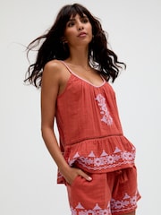 Raffya Brown 100% Cotton Chloe Paperbag Waist Embroidered Shorts - Image 3 of 5