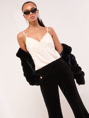 Lipsy Black Velvet Flared Leg Tailored Trousers - Image 3 of 5