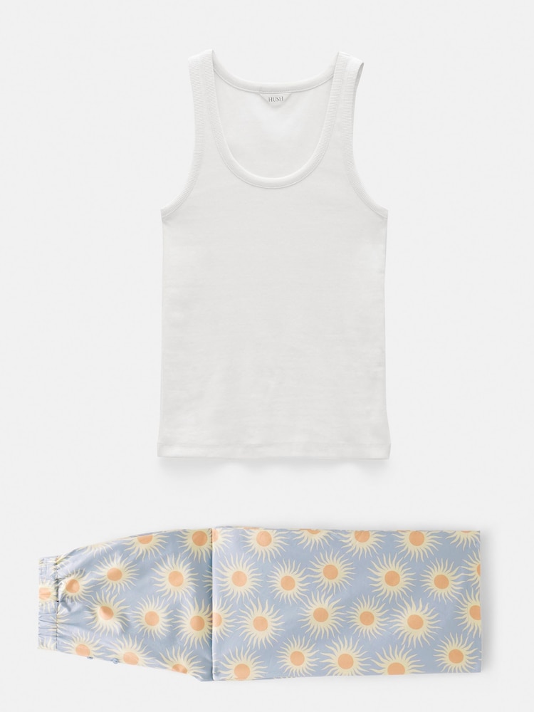 Hush Blue Cotton Sateen Vest Pyjamas Set - Image 5 of 5