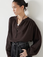 Hush Brown Bea Textured Stripe Blouse - Image 5 of 6