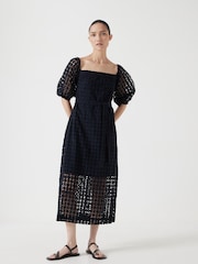 Hush Black Broderie Off Shoulder Midi 100% Cotton Dress - Image 1 of 7