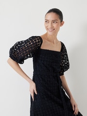 Hush Black Broderie Off Shoulder Midi 100% Cotton Dress - Image 2 of 7