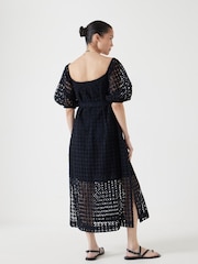 Hush Black Broderie Off Shoulder Midi 100% Cotton Dress - Image 3 of 7