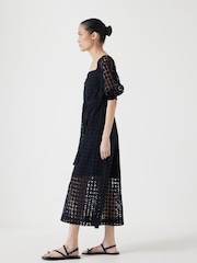 Hush Black Broderie Off Shoulder Midi 100% Cotton Dress - Image 4 of 7