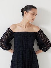 Hush Black Broderie Off Shoulder Midi 100% Cotton Dress - Image 5 of 7