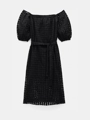 Hush Black Broderie Off Shoulder Midi 100% Cotton Dress - Image 7 of 7