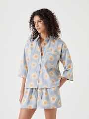 Hush Blue Sateen Short 100% Cotton Pyjamas Set - Image 1 of 5