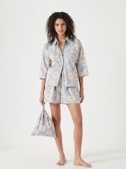 Hush Blue Sateen Short 100% Cotton Pyjamas Set - Image 3 of 5