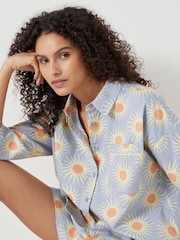 Hush Blue Sateen Short 100% Cotton Pyjamas Set - Image 4 of 5