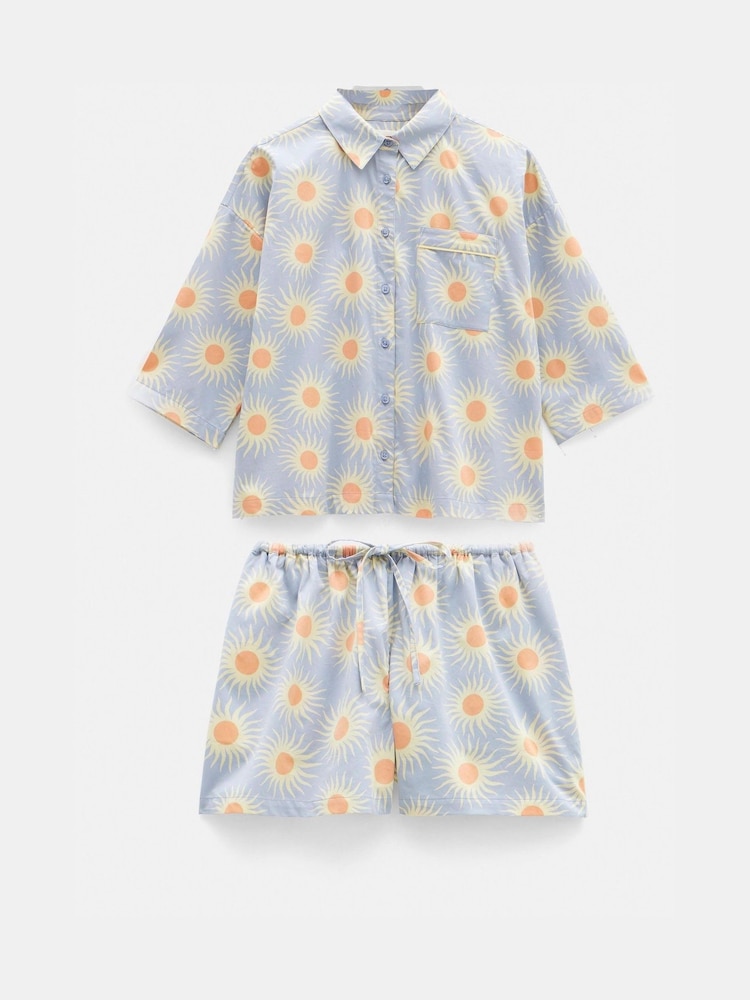 Hush Blue Sateen Short 100% Cotton Pyjamas Set - Image 5 of 5