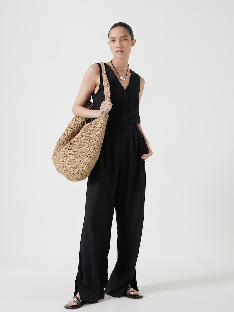 Hush Black Linen Blend Waistcoat Jumpsuit - Image 1 of 6