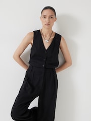 Hush Black Linen Blend Waistcoat Jumpsuit - Image 4 of 6