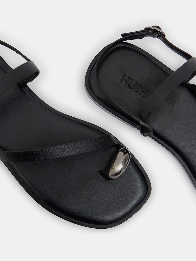 Hush Black Metal Detail Flat Sandals - Image 6 of 6