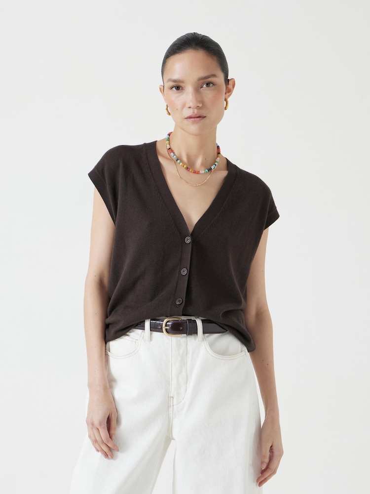 Marrón - Hush Fine Knit Button Front Vest Top - Imagen 1 de 5 Marrón - Hush Fine Knit Button Front Vest Top - Imagen 1 de 5