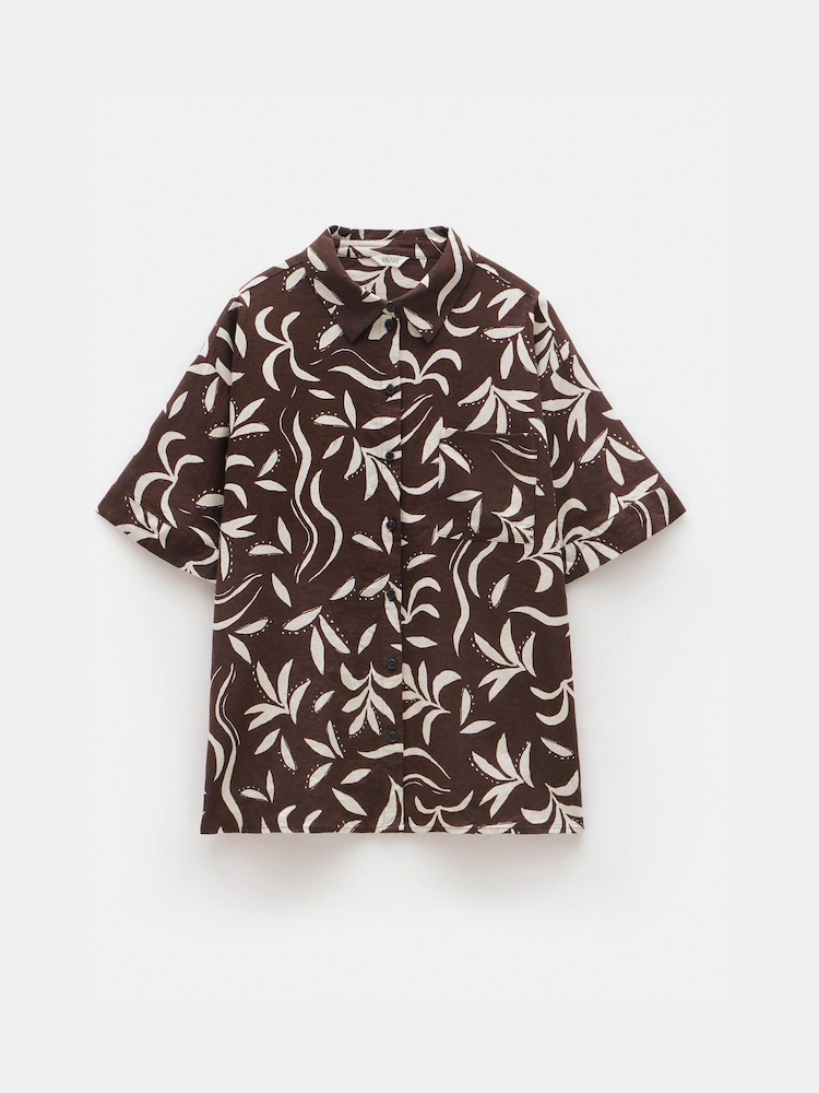 Hush Brown Printed Linen Blend Shirt - Image 6 of 6