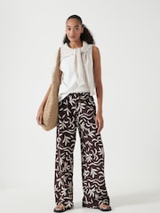 Hush Brown Printed Linen Blend Trousers - Image 2 of 7