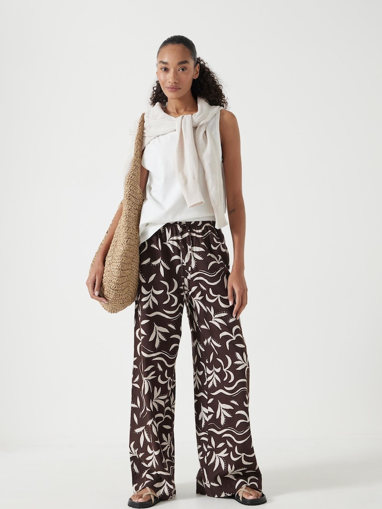 Hush Brown Printed Linen Blend Trousers - Image 2 of 7