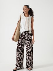 Hush Brown Printed Linen Blend Trousers - Image 6 of 7