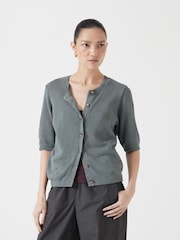 Hush Grey Linen Blend Short Sleeve Cardigan - Image 1 of 5