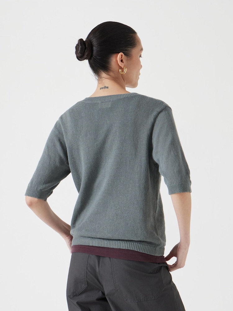 Hush Grey Linen Blend Short Sleeve Cardigan - Image 2 of 5