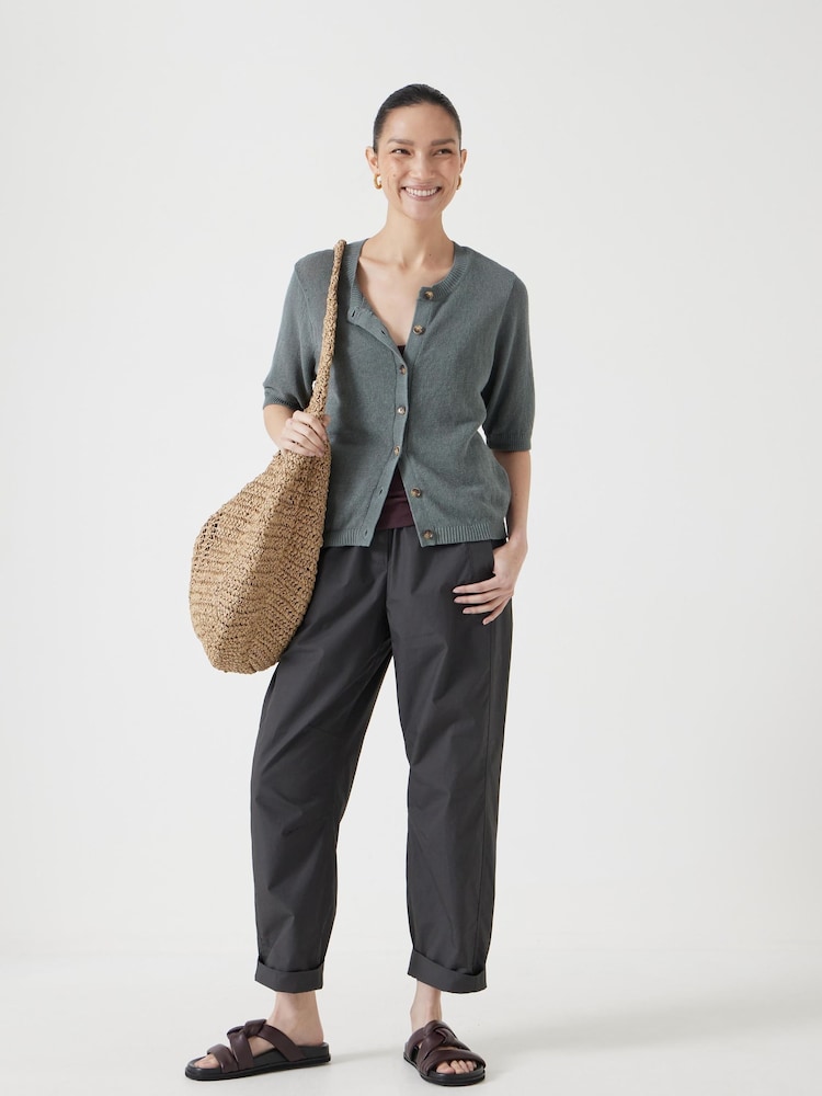 Hush Sage Green Linen Blend Short Sleeve Cardigan - Image 3 of 5